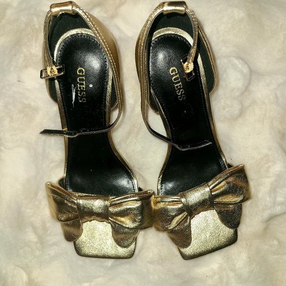 Guess Shoes - NWOT Guess Gold High Heel Sandals with Bow Design